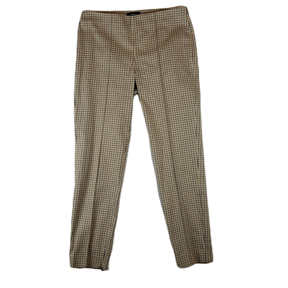 Theory Alettah Ainsley Check Plaid Slim Ankle‎ Zip Pants Tan Brown Womens 2